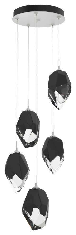 Chrysalis 5-Light Large Crystal Pendant White Finish- Long, Black Crystal