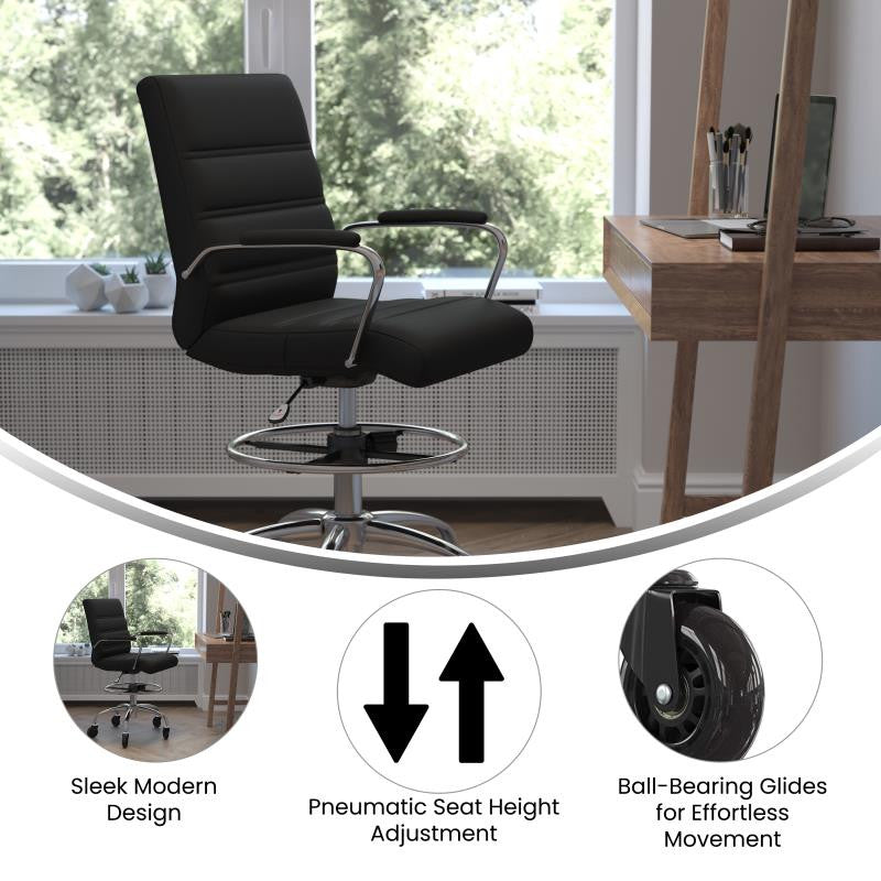 Lexi Mid-Back Drafting Chair with Adjustable Foot Ring, Black