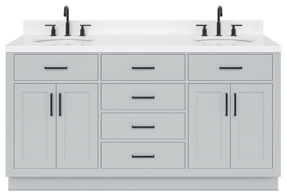 Ariel Hepburn 66"  Double Oval Sinks Vanity, Carrara Quartz