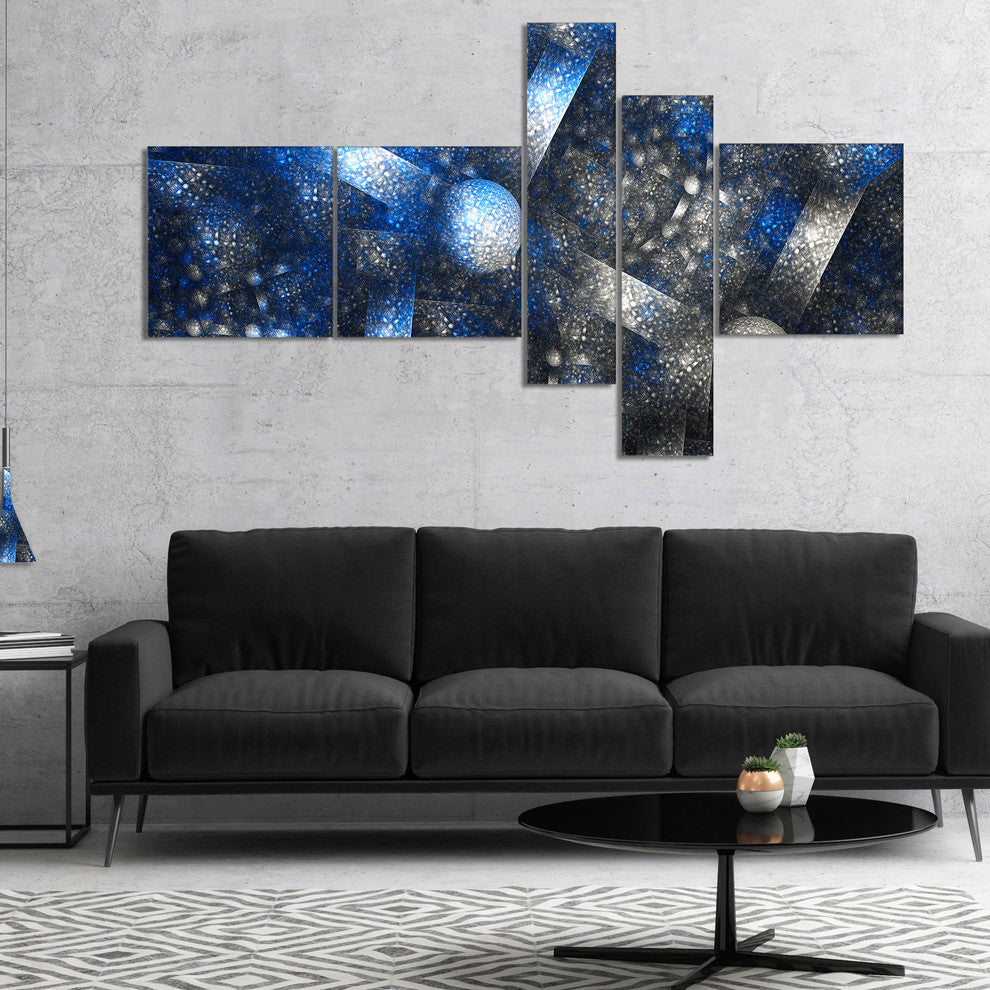 Crystal Cell Dark Blue Steel Texture, Abstract Wall Canvas, 60"x32", 5 panels