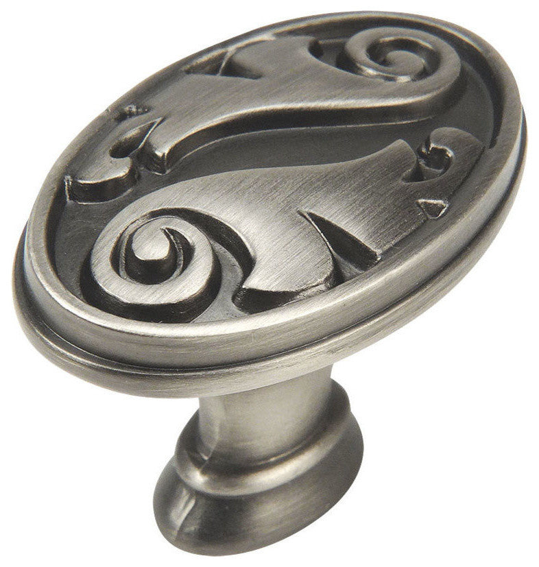 Cosmas 4297AS Floral Cabinet Oval Oblong Knob, Set of 5, Antique Silver
