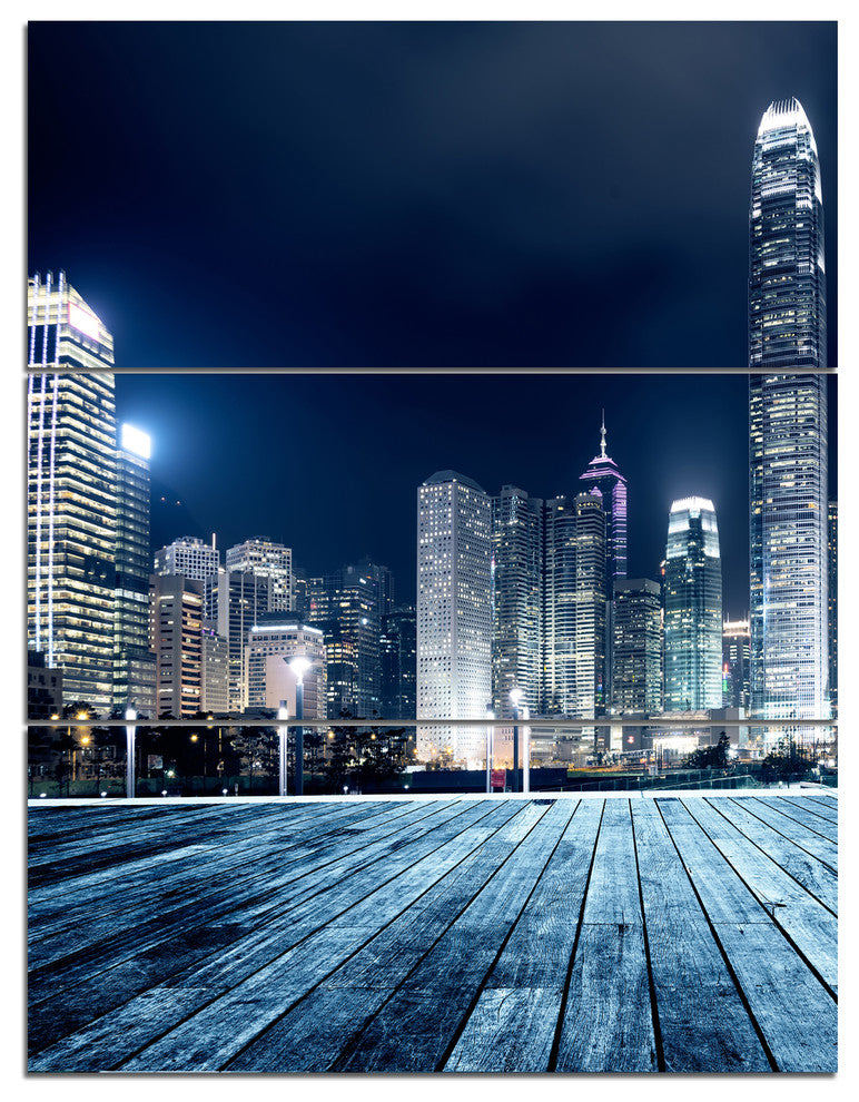 "Blue Hong Kong City Skyline" Canvas Print, 3 Panels, 28"x36"