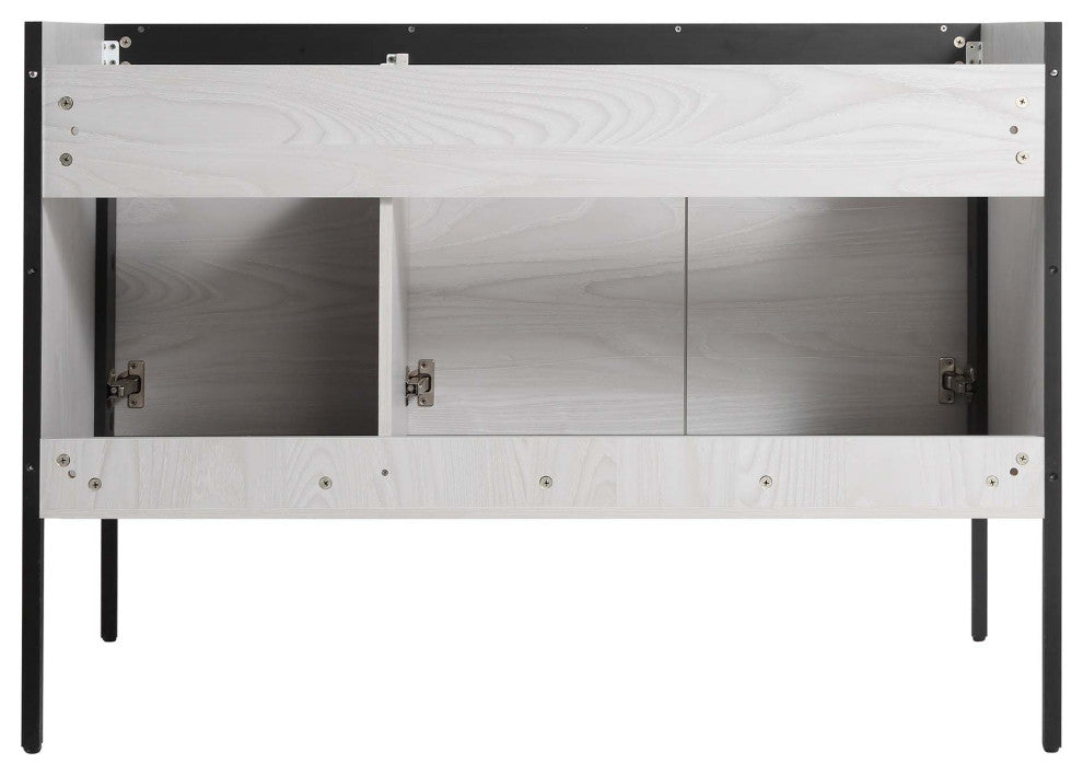 Oakville Bath Vanity, Ceramic Sink, Mild Grey Oak, 48 Inch, Black Hardware