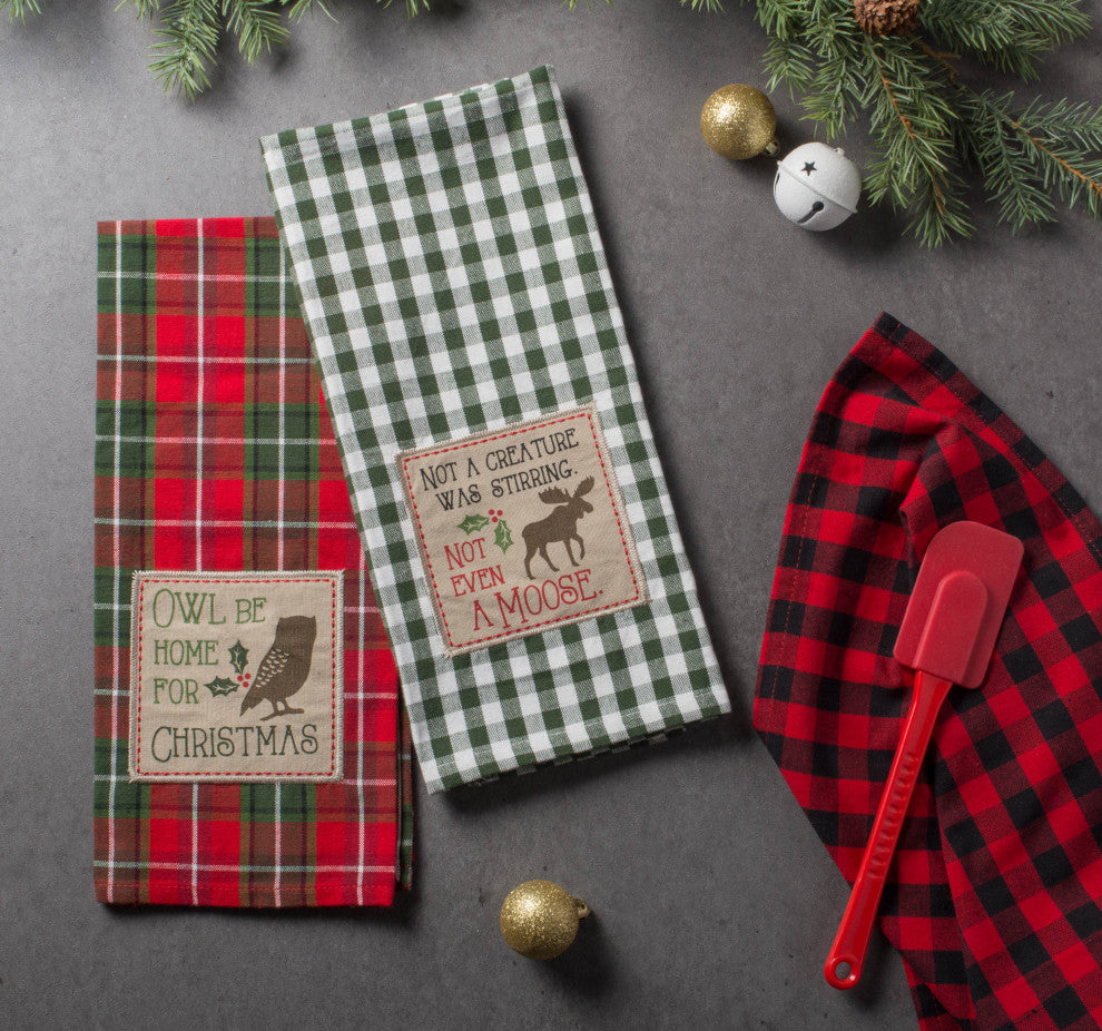 Cabin Christmas Embroidered Dishtowel, Set Of 3