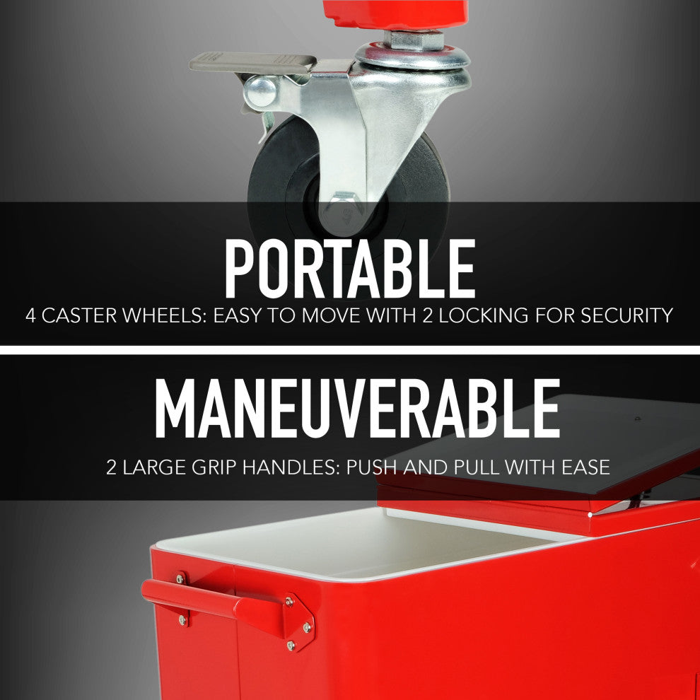 Permasteel 80 Quart Portable Rolling Patio Cooler, Red