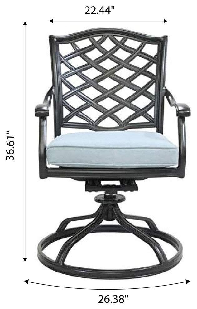 Venice Aluminum Dining Swivel Chair With Cushion, Set of 2, Espresso Brown/Light Blue