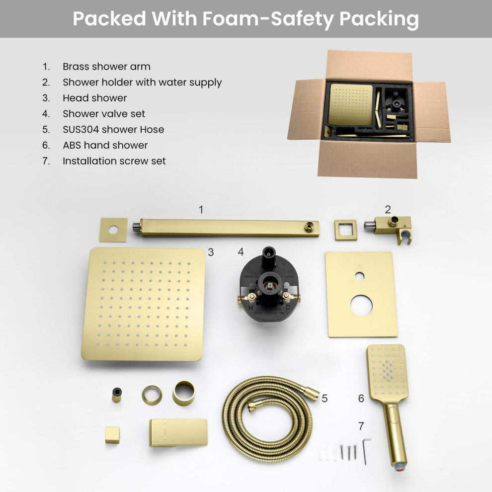 Cube Pressure 2-Function Shower System, Rough-In Valve, Brushed Gold