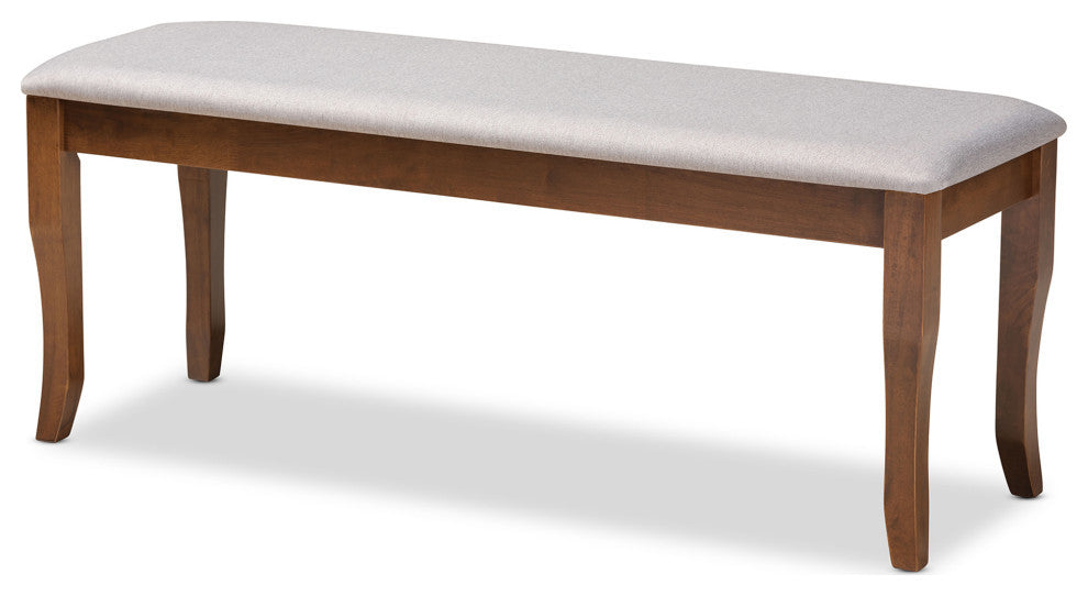Aerni Transitional Gray Upholstered and Walnut Brown Wood Dining Bench