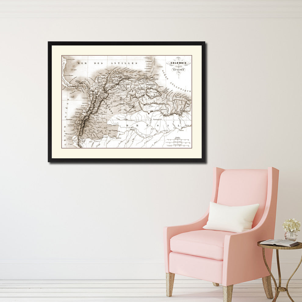Columbia Venezuela Guianna Vintage Sepia Map Canvas Print, 28"x37"