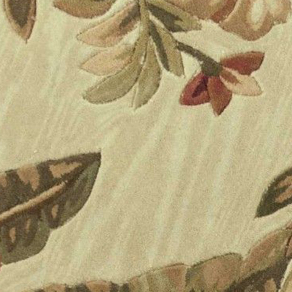 8' Ivory Hand Tufted Bordered Tropical Plants Round Indoor Area Rug