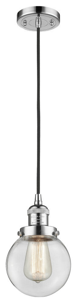 Beacon 1-Light LED Pendant, Polished Chrome, Glass: Clear