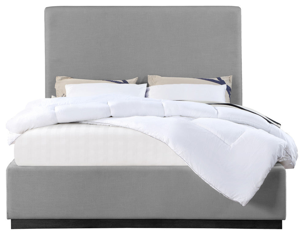 Alfie Linen Textured Fabric Upholstered Bed, Gray, Queen