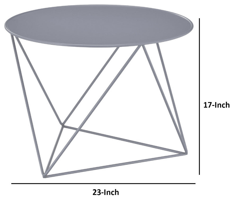 Benzara BM250330 Accent Table With Open Geometric Base and Round Top, Gray
