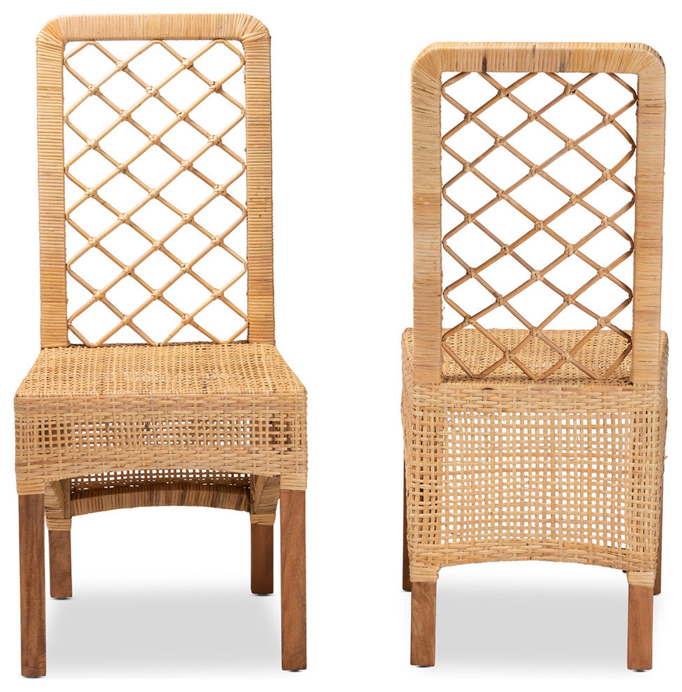 Ailey Natural Brown Rattan 2-Piece Dining Chair Set