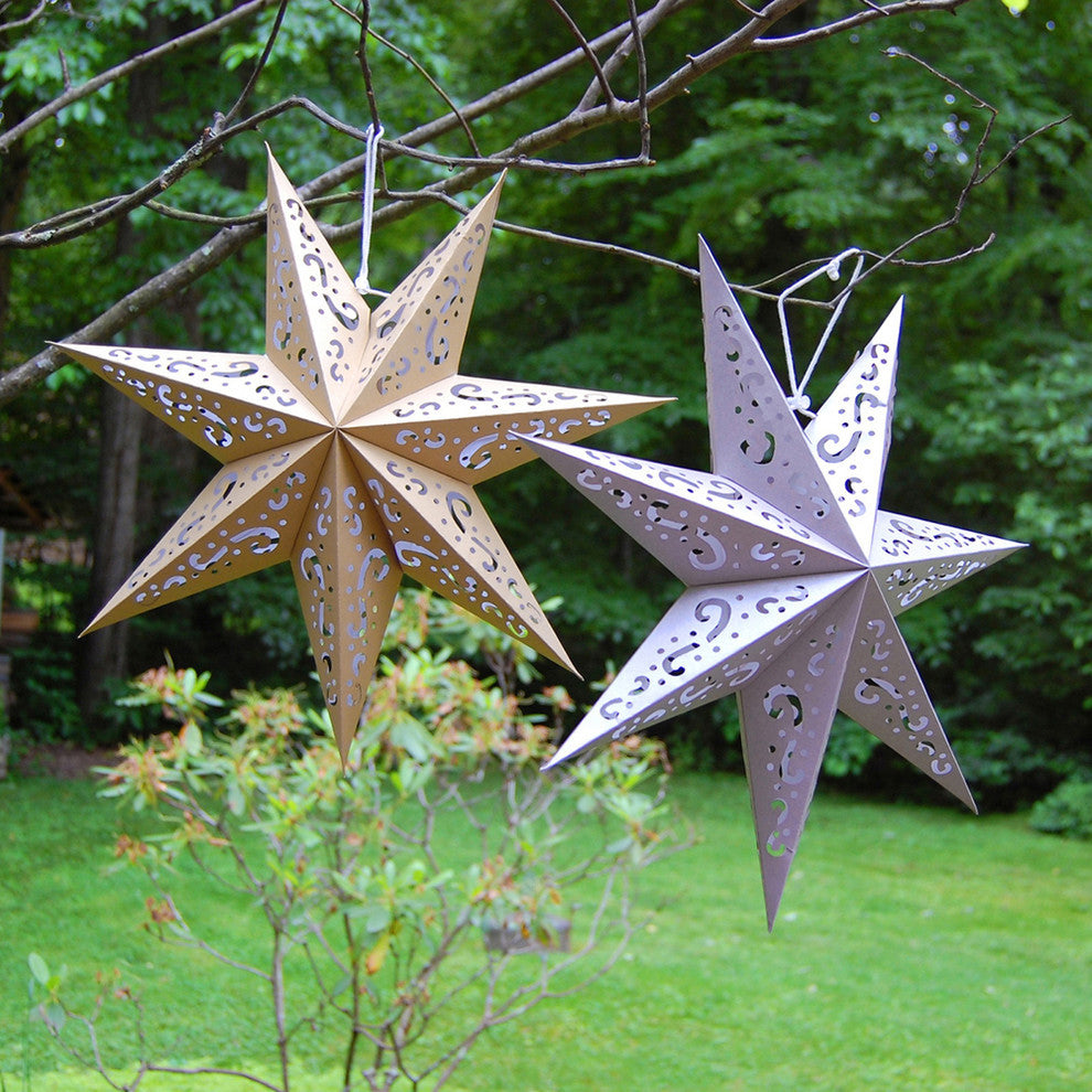 Paper Lantern, 7 Point Silver Star, Set of 3