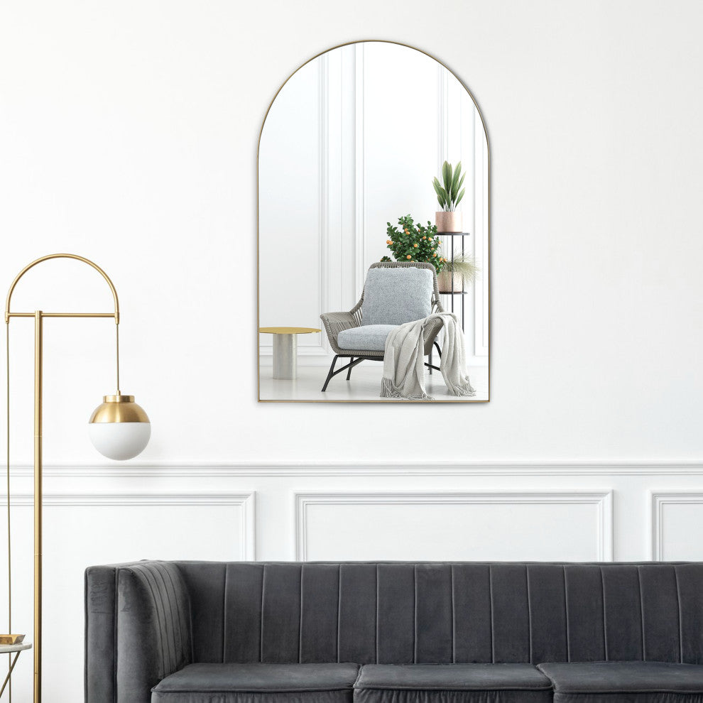 Arched Metal Frame Wall Mirror, Decorative Irregular Mirror, Aesthetic Mirror, Gold, 46x32 Inches