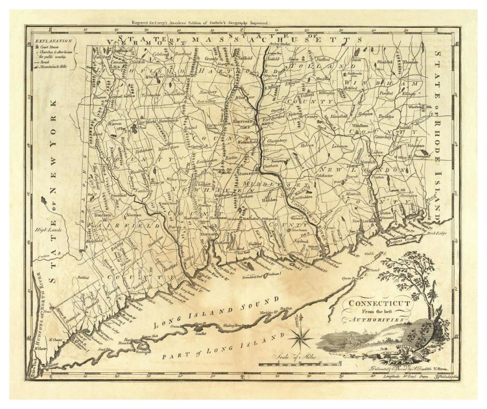 "Connecticut, 1795" Digital Paper Print by Mathew Carey, 38"x32"