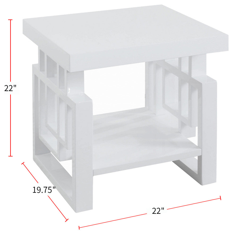 Rectangular End Table with Shelf, White