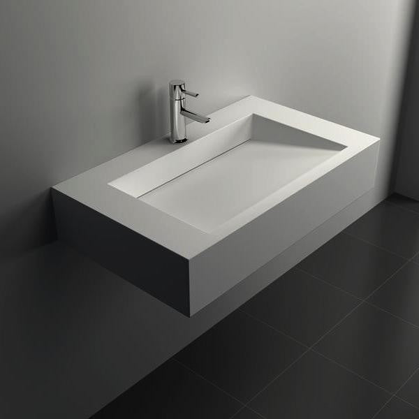 ADM Rectangular Wall Mounted Sink, White, 24", Matte White