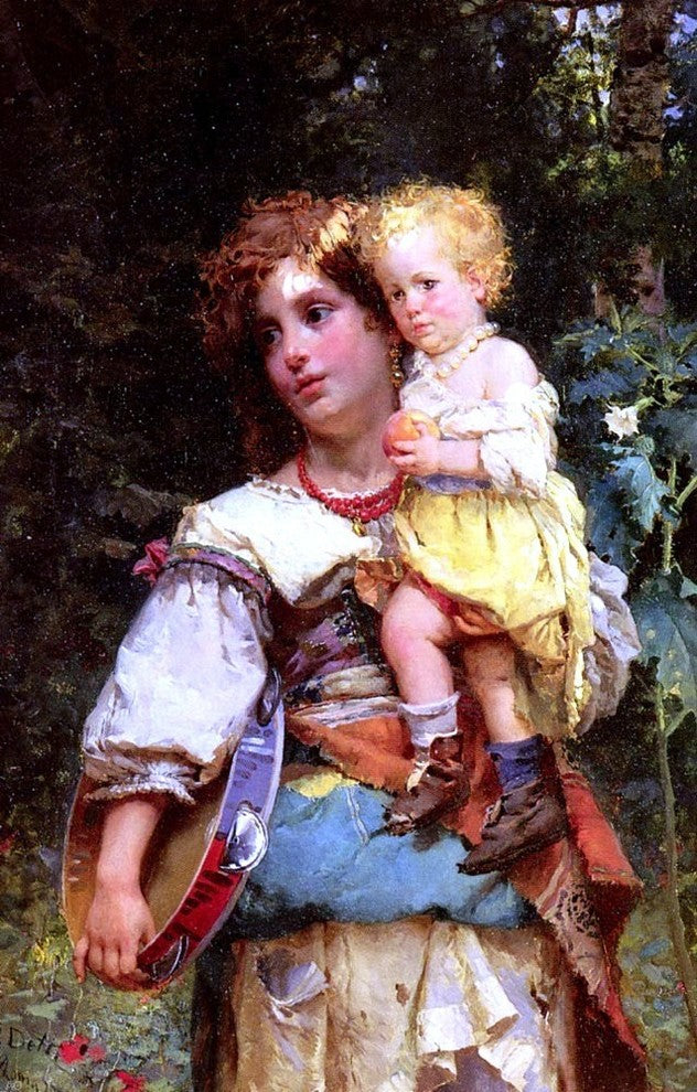 Cesare-Auguste Detti Gypsy Woman and Child, Gallery Wrapped Canvas, 18"x27"