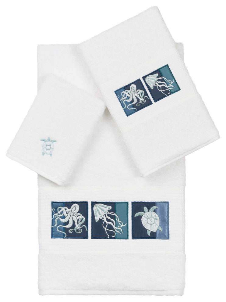 100% Turkish Cotton Ava 3-Piece Embellished Towel Set, White