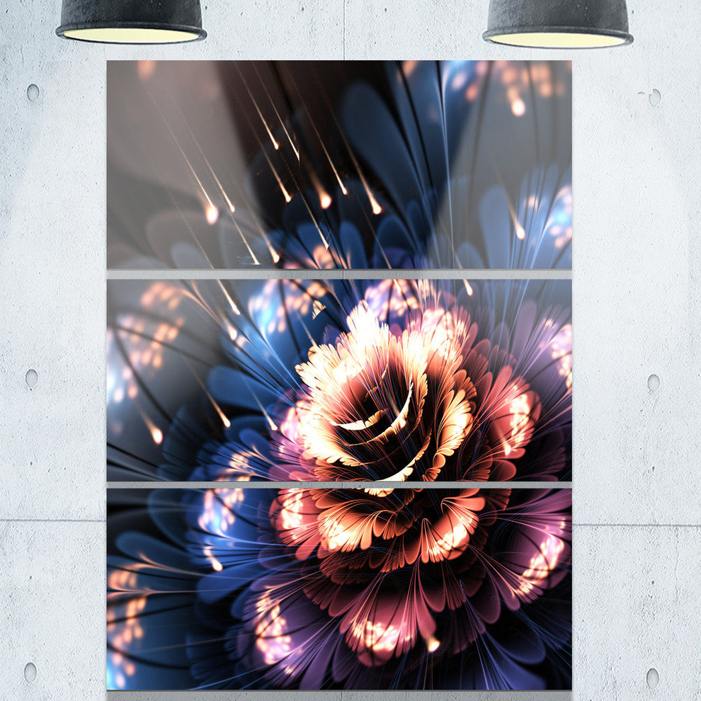 "Fractal Flower Orange and Blue" Digital Metal Wall Art, 3 Panels, 28"x36"