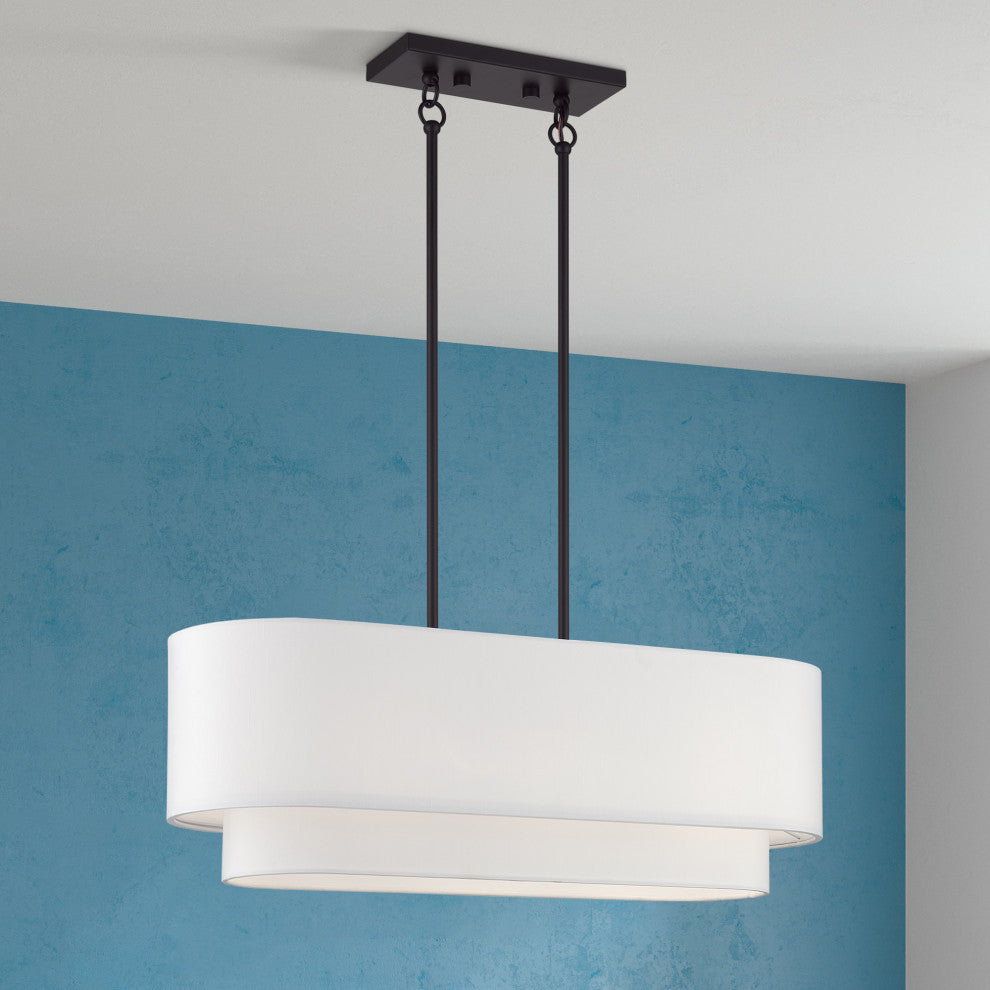 Manorwood 3-Light Bronze Medium Linear Chandelier with Hand Crafted Shades
