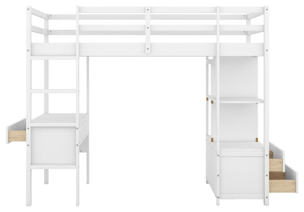Gewnee Twin Size Loft Bed with Built-in Desk with Two Drawers