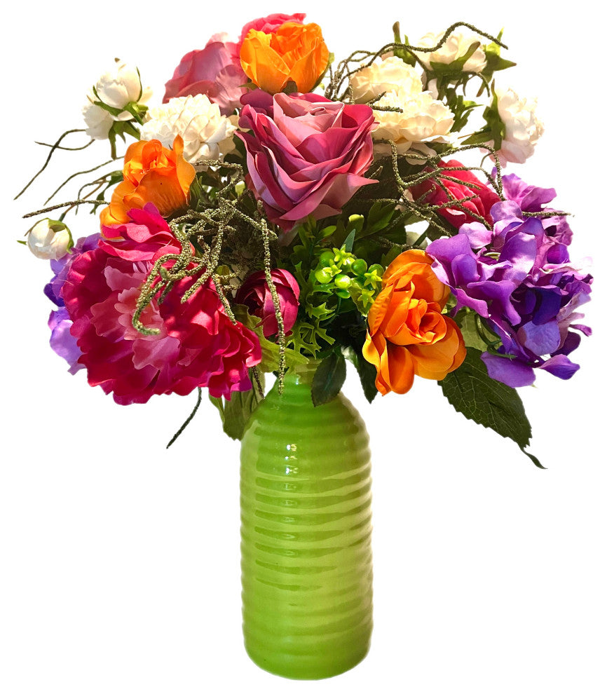 Floral Arrangement Bright Mixed Floral Lime Ceramic All Season 24"� Tall
