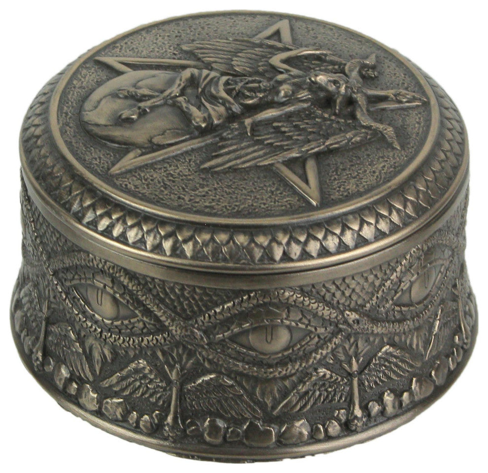 Baphomet With Pentagram Bronze Finished Round Trinket Box Wicca Pagan