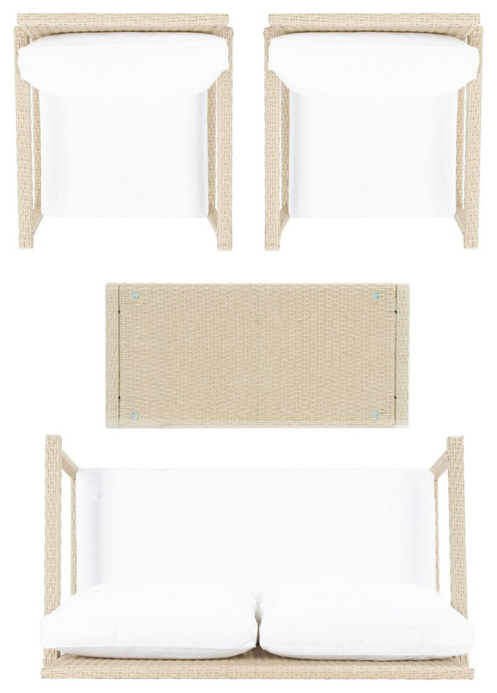 Safavieh Outdoor Garnen 4 Piece Living Set Beige/White Cushion