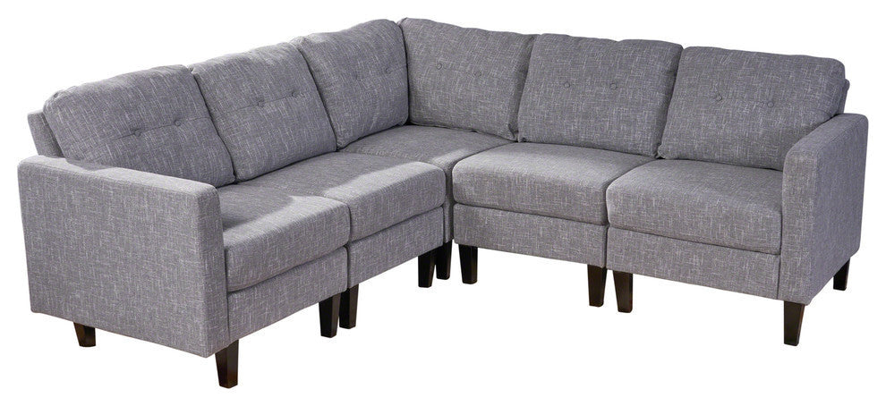 GDF Studio Marsh Mid Century Modern Sectional Sofa Set, Gray Tweed