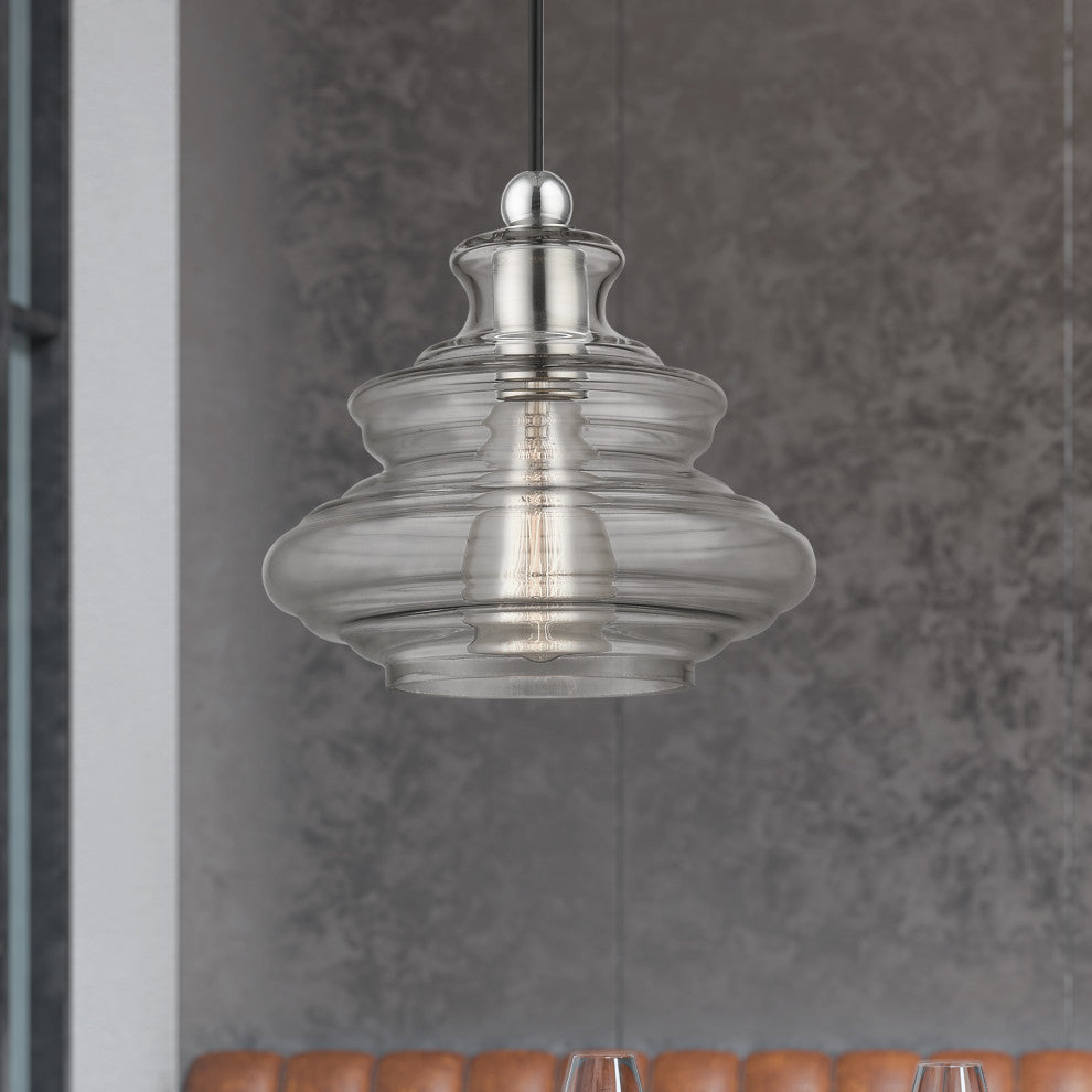 1 Light Brushed Nickel Pendant, Chrome Finish Accents