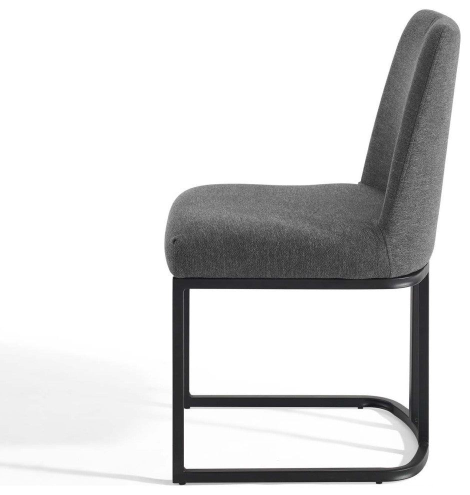 Side Dining Chair, Fabric, Metal, Black Gray, Modern, Bistro Restaurant