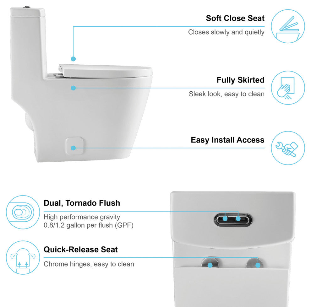 12 inches 0.88/1.2GPF Dual Flush One-Piece Toilet with Soft Close Seat