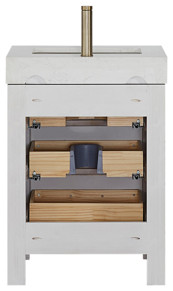 Leon Bath Vanity With Composite Stone Top, Washed White, 24", No Mirror