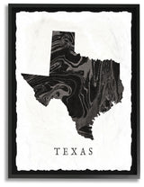 Black and Grey Marbled Paper Texas State Silhouette Framed Giclee, 16"x20"