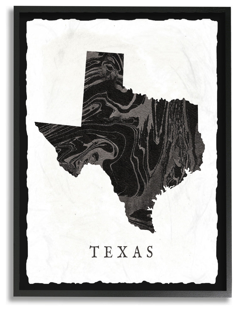 Black and Grey Marbled Paper Texas State Silhouette Framed Giclee, 16"x20"
