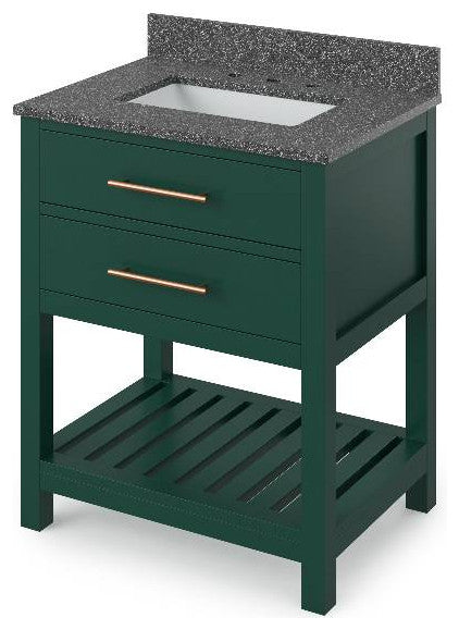 Wavecrest Contemporay Forest Green 30" Vanity, Steel Grey Cultured Vanity Top