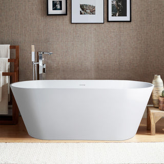 Vanity Art Solid Surface Resin Stone Freestanding Bathtub, Glossy White, 65"x29.5"