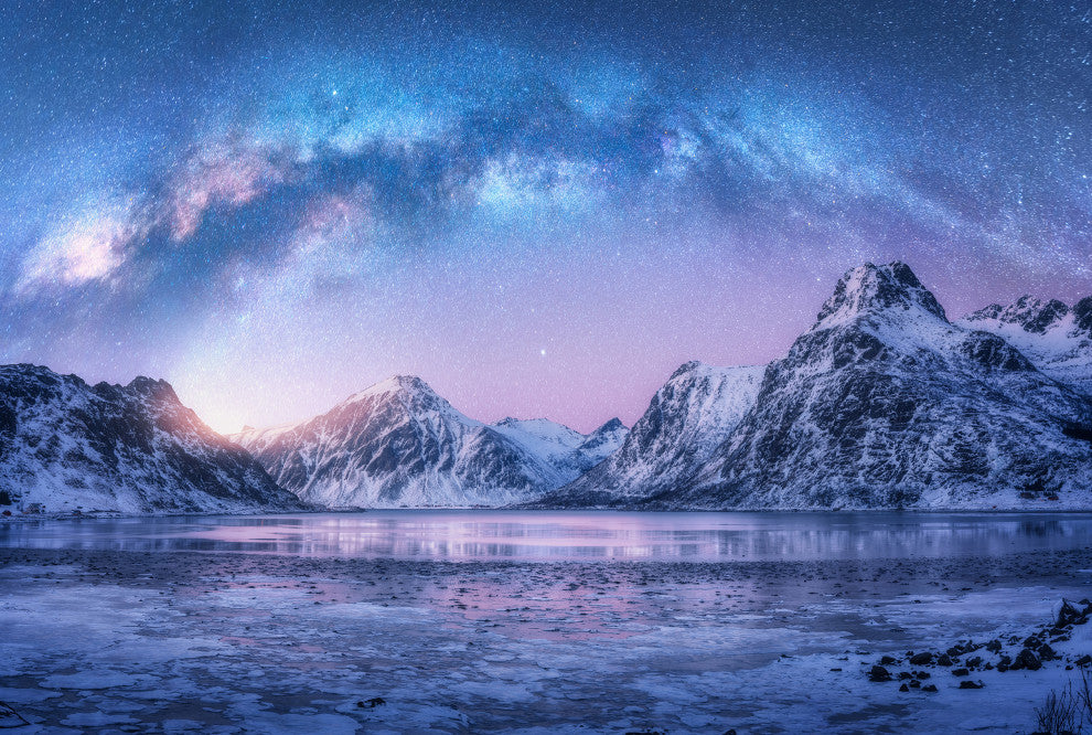 Milky Way Lofoten Islands, Norway Landscape Photo Canvas Wall Art Prints, 16" X 20"