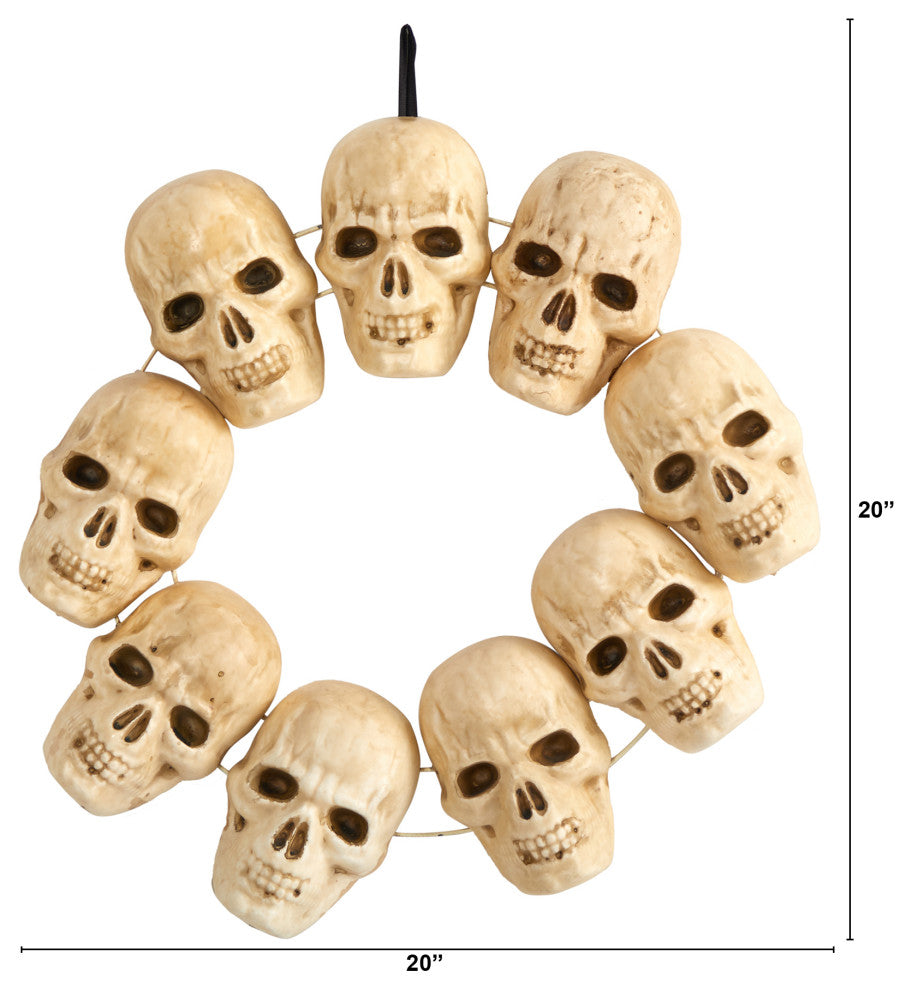 Nearly Natural W1203 20 Halloween Skull Wreath With Lighted Eyes