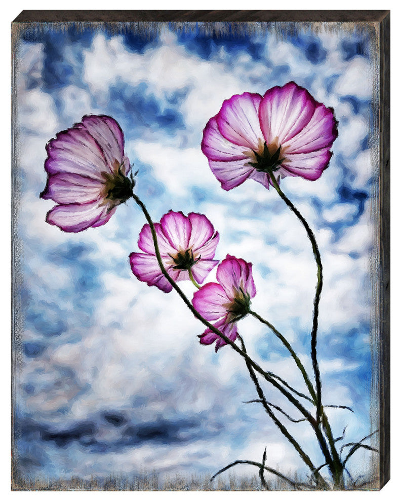 Flowers and Sky Art Wooden Wall Art, Small 12x9