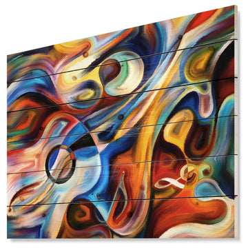 Designart Abstract Music Rhythm Abstract Wood Wall Art 46x36