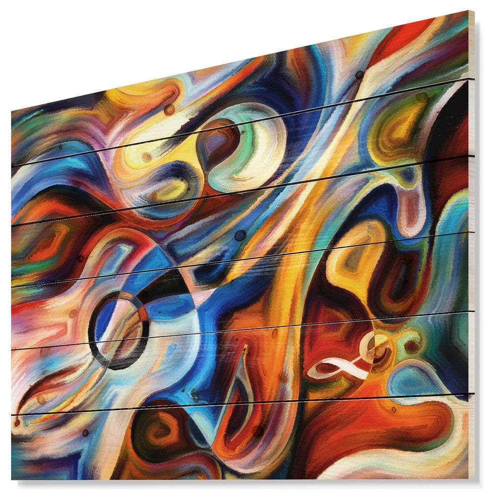Designart Abstract Music Rhythm Abstract Wood Wall Art 46x36