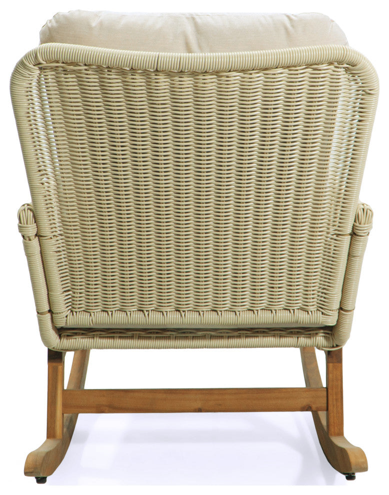 CKH Outdoor 3-Piece Rocking Chair Set with Cushions & Table, Ivory/Natural