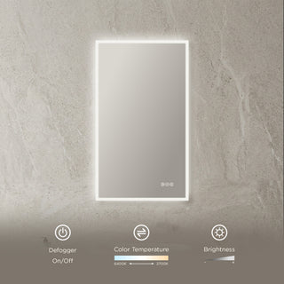Fogless, Dimmable, Color Temperature Adjustable LED Mirror, 21x36