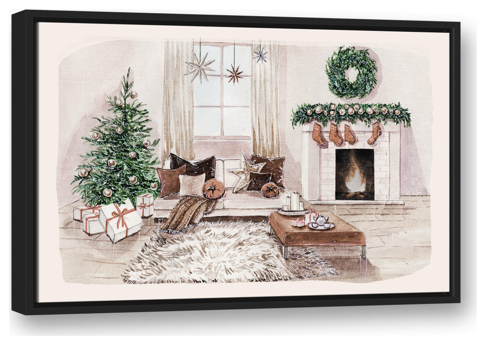 Christmas Room 31.75x21.75 Black Floating Framed Canvas