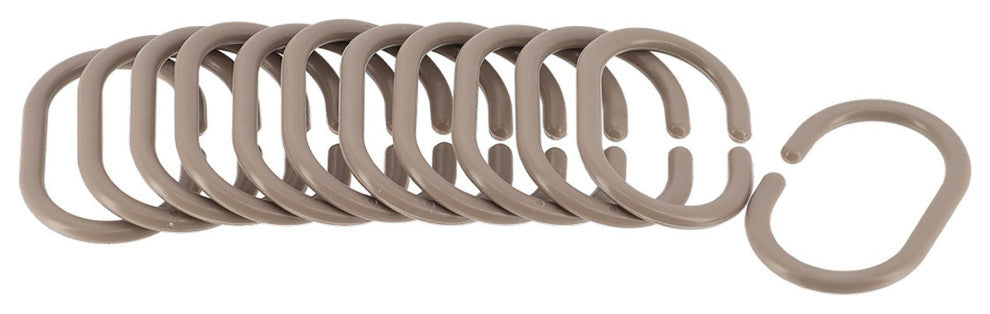 Shower Curtain Rings Plastic Hooks Solid or Clear Colors Set of 12, Solid Taupe