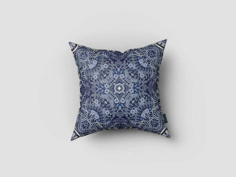 16" Indigo Boho Ornate Zippered Suede Throw Pillow